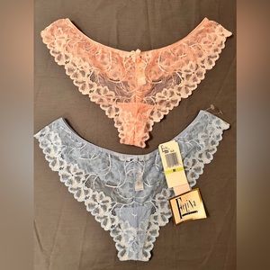 Felina Floral Lace Thong Tanga Panty Size M  2-pack Pink and Blue